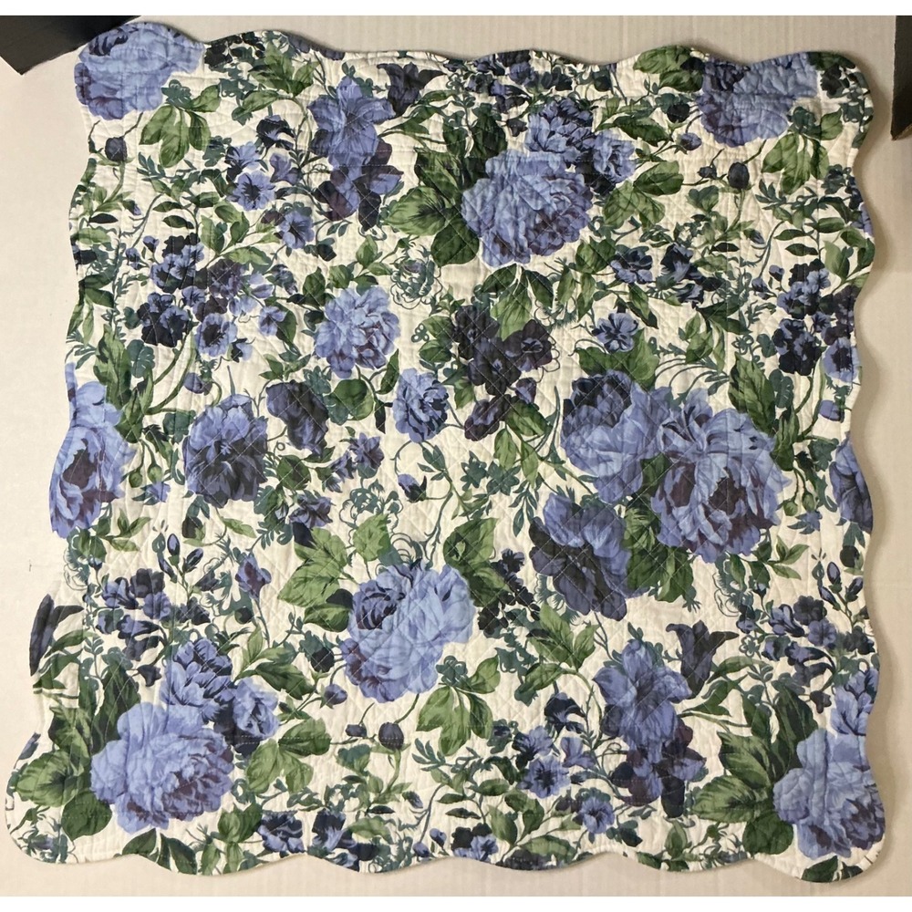BrylaneHome Florence Quilted Pillow Euro Sham, Navy/Green Floral Cottagecore